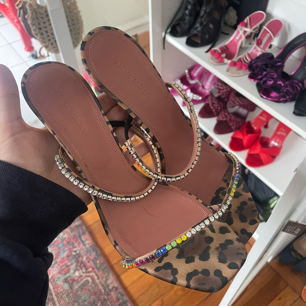 Animal Print Sandals with Rhinestone Straps Amina Muaddi size 41